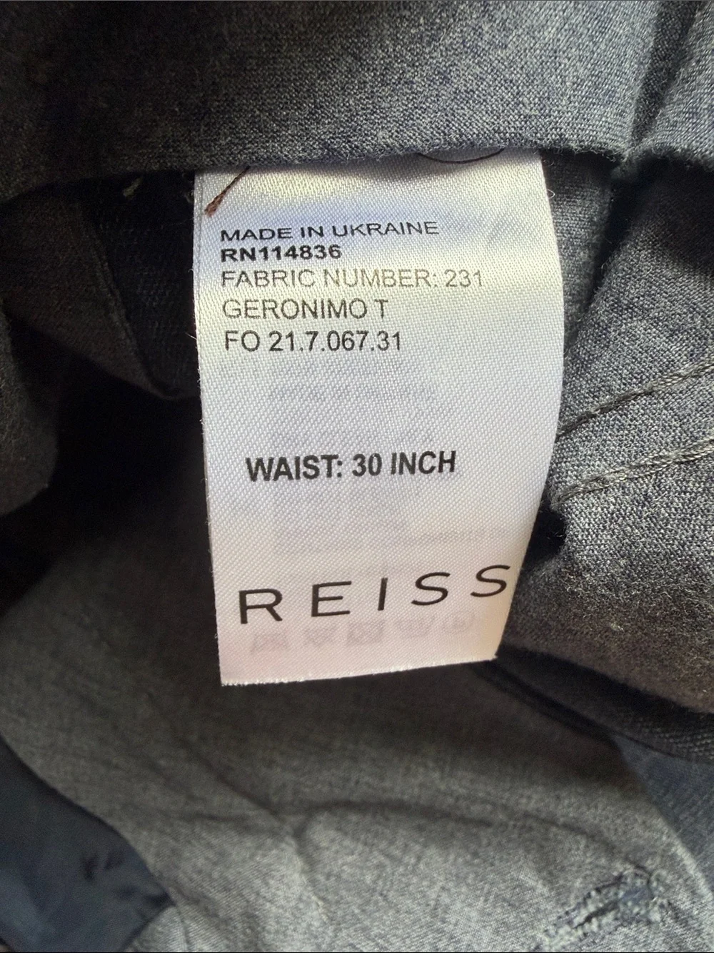 Reiss Men's Dress Pants Geronimo in Dark Lightweight Denim Chambray Blue 30 x 28